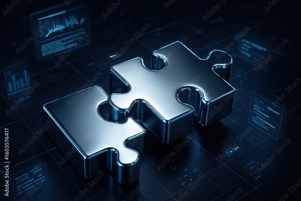 Poster puzzle integration: the metaphor of connection and collaboration. two interlocking puzzle pieces, sy