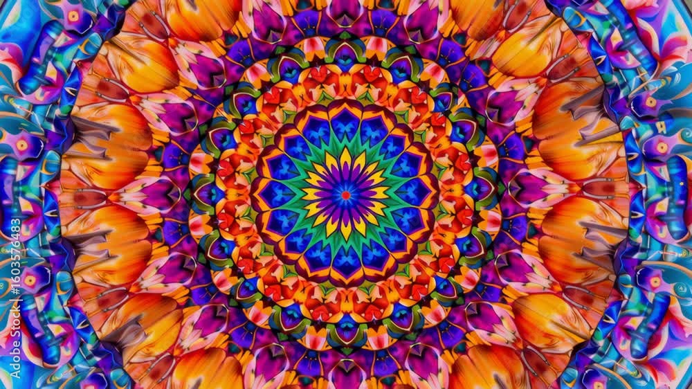Poster vibrant mandala art showcases intricate patterns and colorful designs, creating mesmerizing visual e