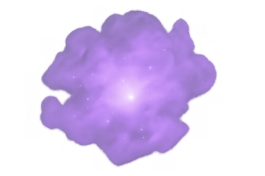 Purple nebula cloud shining with bright center and transparent background, perfect for space-themed projects