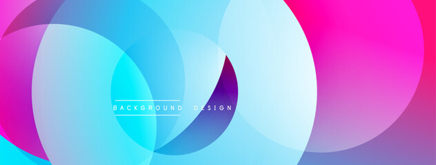 Abstract colorful circles overlap creating vibrant gradients. Background design features blue, pink, purple hues. Modern aesthetic.
