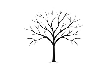 Obraz premium Bare Tree Line Art Silhouette on White Background for Winter Season Design