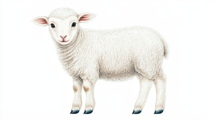 Fototapeta premium Vintage whimsical textile design etching illustration depicting a charming lamb, detailed with ornate line textures and soft shading, isolated on white background