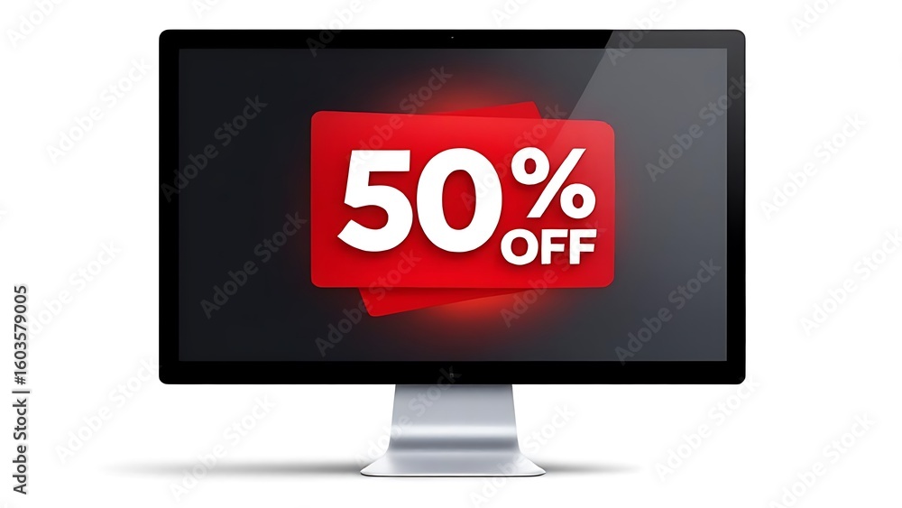 Poster website ui mockup displaying a 50% discount tag in red on a clean layout. perfect for online store b