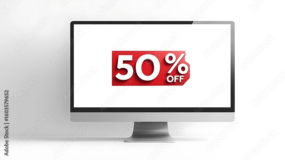 Fototapete website ui mockup displaying a 50% discount tag in red on a clean layout. perfect for online store b