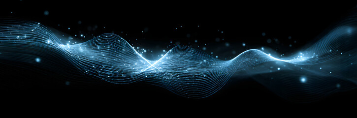 Abstract blue wave technology background with glowing lines and digital overlay, glowing, lines