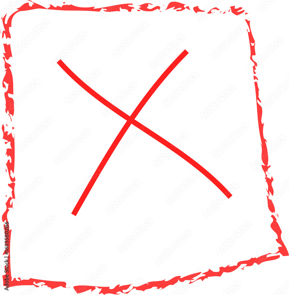 Poster red x mark inside square frame on black background