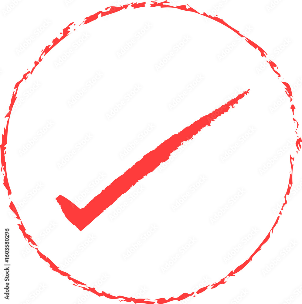 Poster red check mark inside a rough circle on a black background