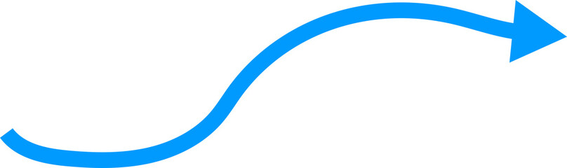Bright blue curved arrow pointing right on a black background