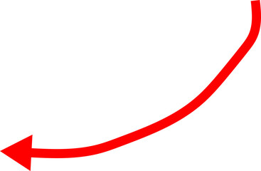 Bright red arrow pointing down and left against a black background