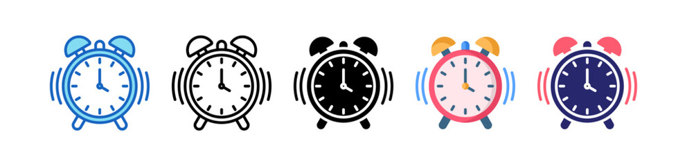 Alarm Clock Multiple Style Icon Set Collection.  