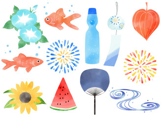 夏の涼し気な和風小物イラスト素材集