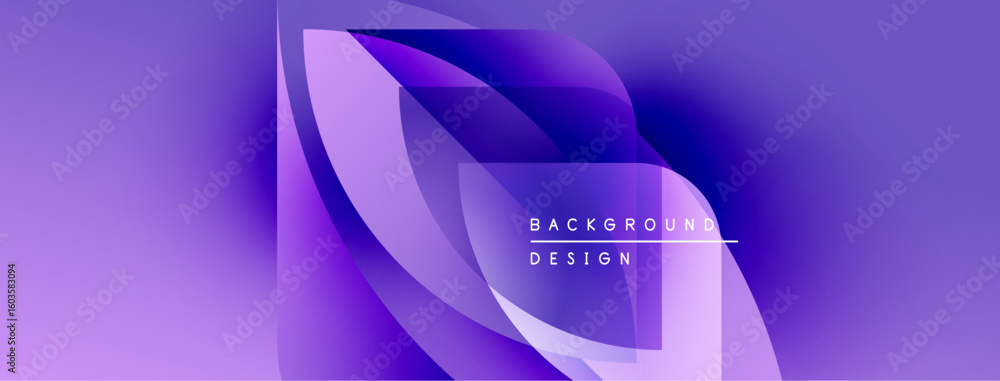 Poster abstract purple design. flowing shapes create dynamic visual effect. text reads background design. m