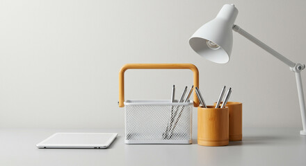 Bright Studio Shot of Functional Desk Organizer Essentials