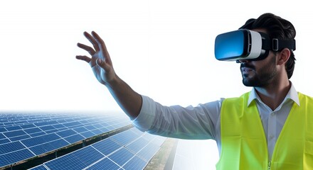 Engineer Using VR Technology to Inspect Solar Farm