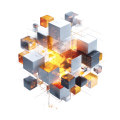 Obraz premium Abstract 3D cube cluster, various colors, glowing core