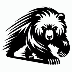 Bear charging forward powerfully. Retro Cartoon Clipart Silhouette Stock Vector Line Art Illustration. Animal advance with great energy wildlife locomotion ferocious mammal action.