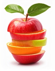 Stacked slices of apple orange and green apple with leaves 40 fruit healthy
