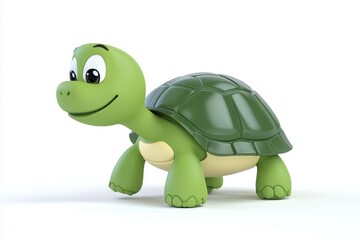 Fototapeta premium Turtle walking slowly 3d cartoon character on white background
