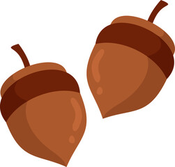 Flat acorn vector illustration, brown autumn nut icon for seasonal decoration