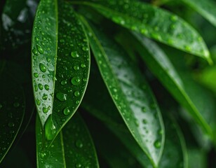Fototapeta premium Close-up of wet leaves