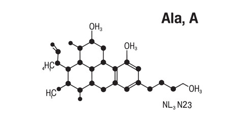 A chemical structure diagram with benzene rings and hydroxyl groups on a white background with text