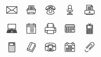 Office supplies and equipment icons set vector illustration for business and communication use