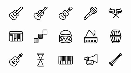 Musical instruments vector icon set guitar piano violin drum microphone horn and more for music lovers design