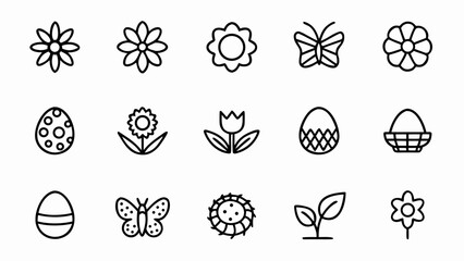 Easter spring flowers butterfly eggs vector icons set for holiday decoration and design elements template