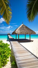 Tropical beach hut and pier