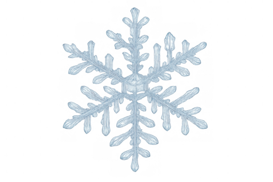 Intricate ice crystal snowflake growing, forming beautiful frozen patterns on a transparent background
