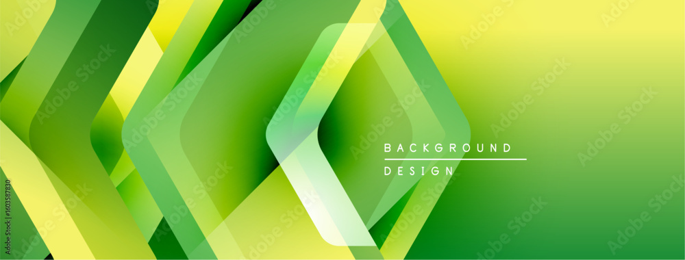 Poster abstract geometric pattern. green, yellow hues create dynamic layered effect. modern design suitable