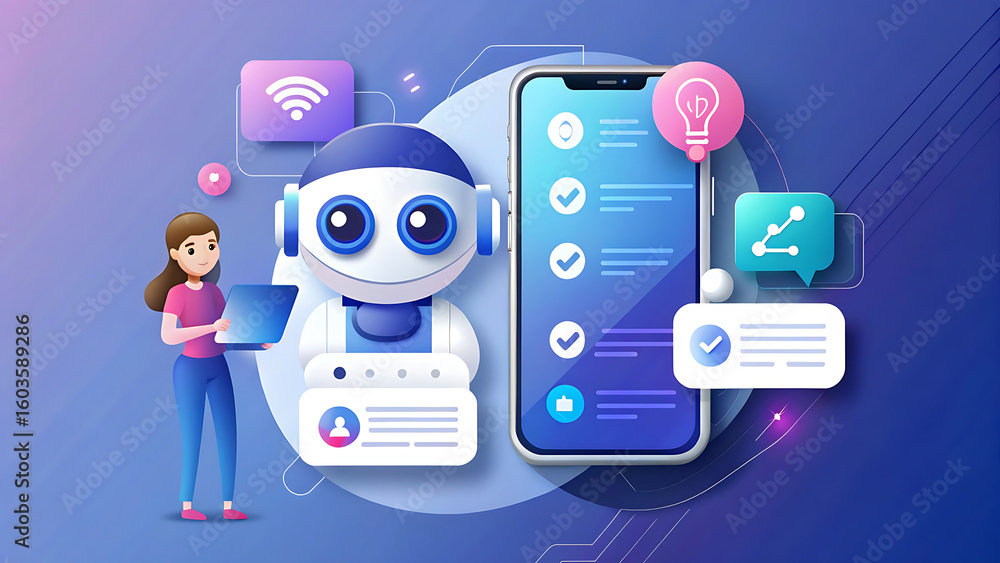 Poster ai chat assistant answering customer query via mobile communication interface