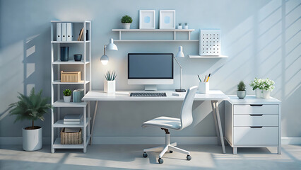 Clean And Tidy Remote Workstation With Built In Shelves And Decor  