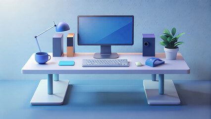 Clean Workstation With Monitor Riser Mouse Keyboard And Notebook  