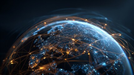 Dynamic network connections illuminate the globe showcasing technology, innovation, and global communication in a digital world