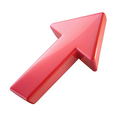 Glossy red arrow pointing upwards isolated on transparent background
