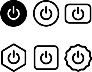 power button icons in black and white with varied shapes and outlines