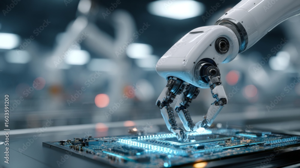 Aufkleber advanced robotic arm assembling electronic components in a high-tech manufacturing environment with 