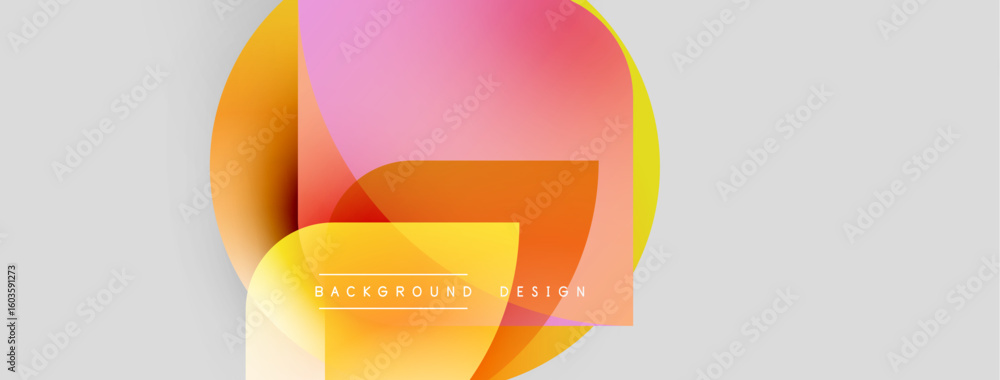 Poster abstract colorful shapes overlap, creating dynamic visual effect. background features gradients, mod
