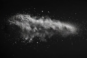 A cloud of fine powder dispersing against a dark background.