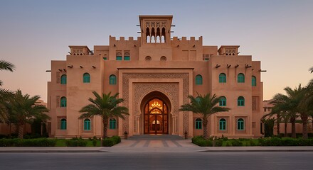 Obraz premium DUBAI, UAE - OCTOBER 11, : A traditional arabian villa on the Palm Jumeirah. The Palm Jumeirah is a man made island built in the shape of a Palm Tree