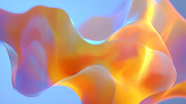 Blurred orange shape. Mesh fluid liquid abstract element. Soft light holographic blob. Neon blend vibrant multicolor figure Stock Illustration