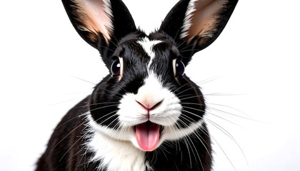 Obraz premium Close-up of a black and white rabbit with open mouth