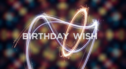 Happy Birthday Wish greeting with magical glowing light trails
