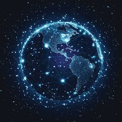 Obraz premium Global satellite network connecting Earth, symbolizing communication, technology, and worldwide connectivity, vector style simple color