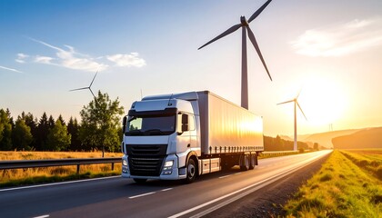Obraz premium Truck on highway at sunset (2)