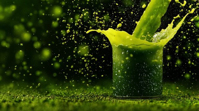 Zenith of Flavor: A vibrant, emerald elixir cascades into a pristine glass, creating a symphony of liquid and light that epitomizes refreshment and vitality.