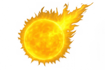 Realistic burning sun emitting solar flare with transparent background, perfect for space and science projects