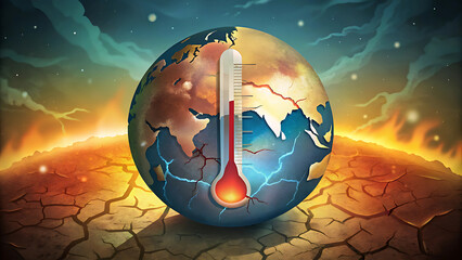 Melting Earth Concept Showing Thermometer Spike and Climate Crisis