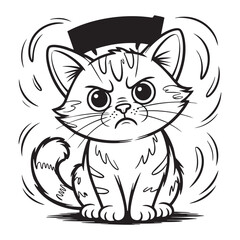 Angry Cartoon Cat With A Hat Striking A Pose In Black And White Illustration